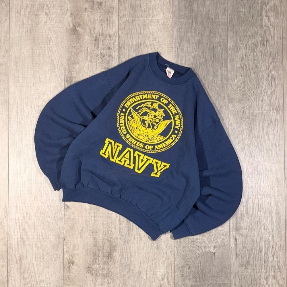 USA army military navy yellow and blue graphic crewneck sweatshirt